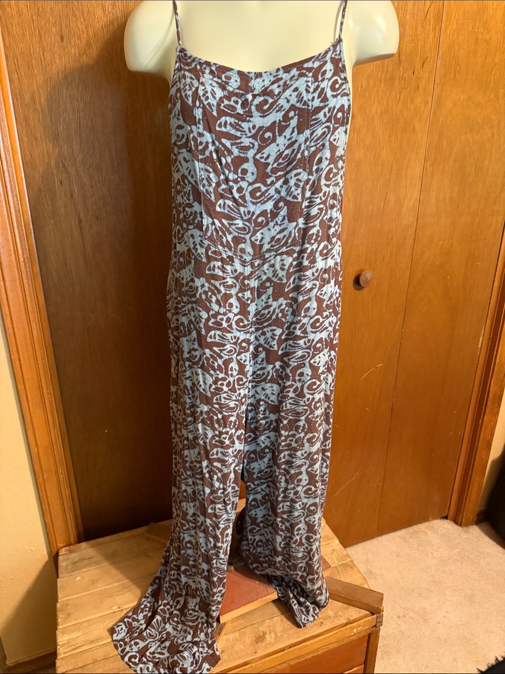 Ecote Brown and Light Blue Batik Pattern Romper